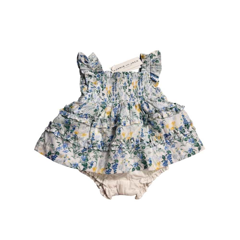 NWT Janie and Jack Floral Smocked Dress & Bloomers Set 6–12 Months